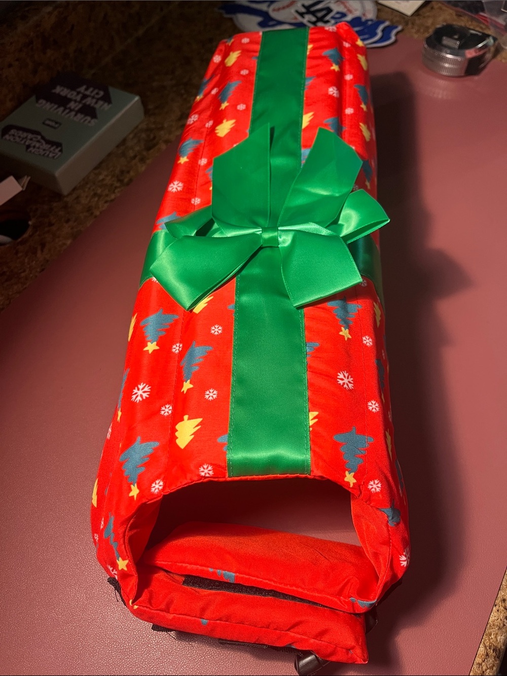 Red Holiday package with Bow Dog outfit with Green Ribbon NWOT